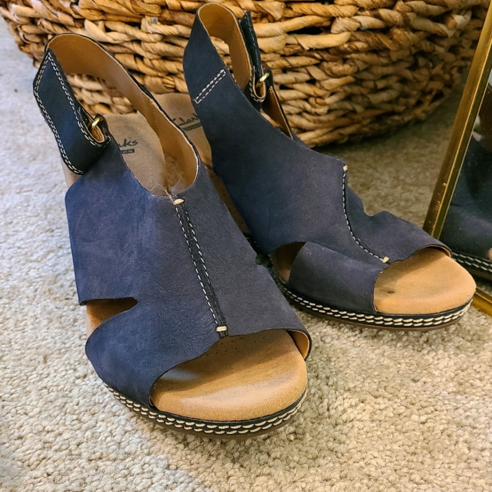 Clark's "soft cushion" suede wedges